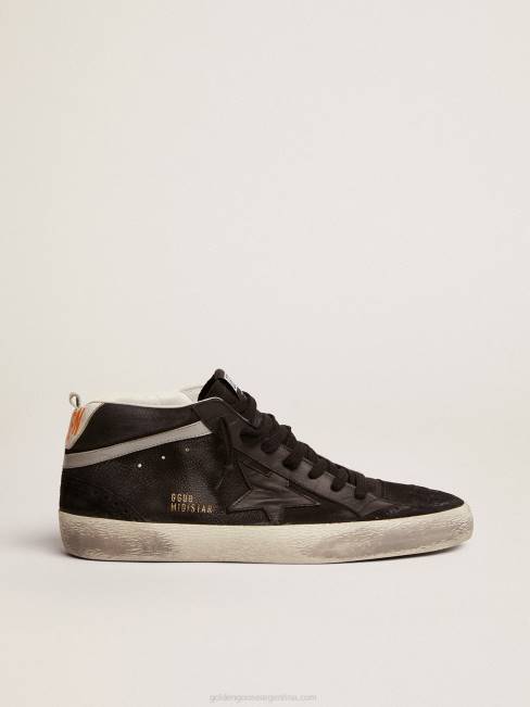 Golden Goose hombres zapatillas mid star de nubuck negro con estrella de piel negra y flash de piel laminada plateada 6846523