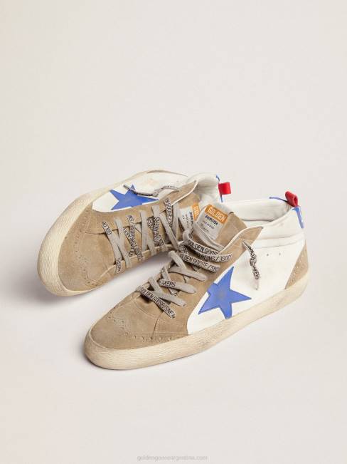 Golden Goose hombres zapatillas mid star de piel blanca con estrella azul e inserciones gris tórtola 6846589