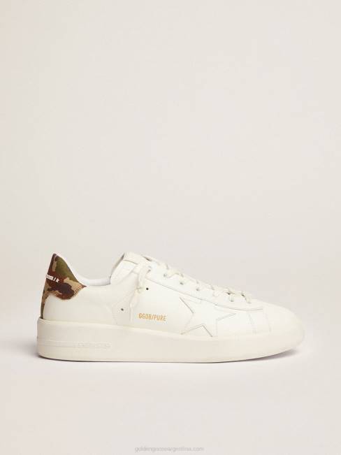 Golden Goose hombres Zapatillas deportivas purestar de piel blanca con estrella tono sobre tono y refuerzo del talón verde de tejido ripstop con estampado de camuflaje 6846527