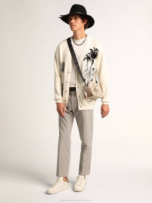 Golden Goose hombres Zapatillas deportivas purestar de piel blanca con estrella tono sobre tono y refuerzo del talón verde de tejido ripstop con estampado de camuflaje 6846527