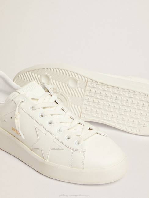 Golden Goose hombres Zapatillas deportivas purestar de piel blanca con estrella tono sobre tono y refuerzo del talón verde de tejido ripstop con estampado de camuflaje 6846527
