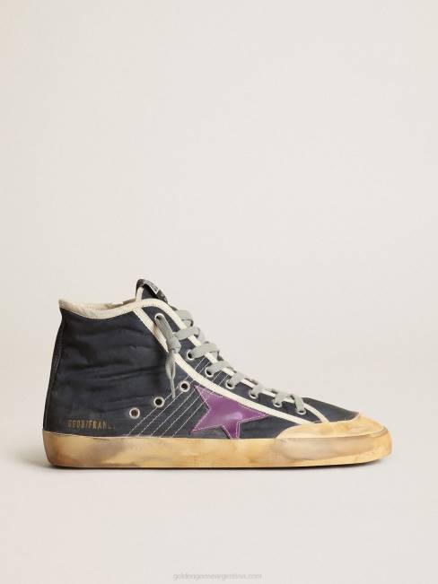 Golden Goose hombres Zapatillas deportivas francy penstar de nailon azul marino con estrella de piel violeta y refuerzo del talón de ante negro 6846631