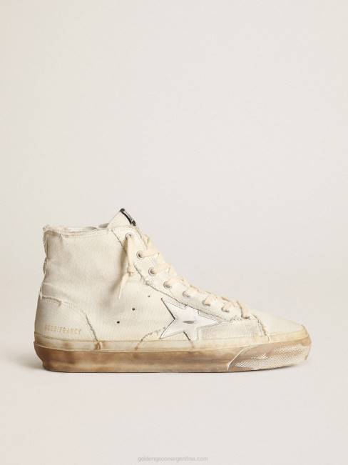 Golden Goose hombres Zapatillas francy de lona marfil con estrella de piel blanca 6846614