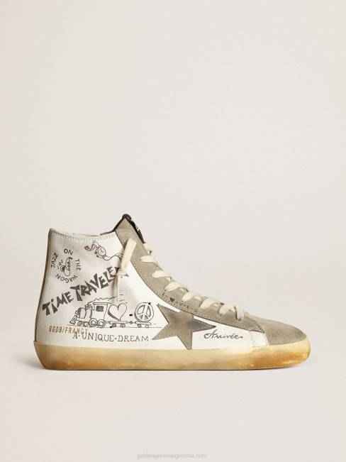 Golden Goose hombres zapatillas francy con inserciones de ante gris paloma y letras negras por toda la superficie 6846537
