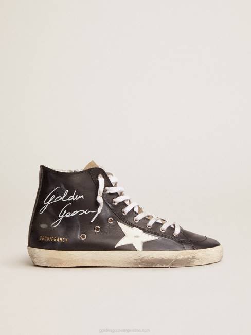 Golden Goose hombres zapatillas francy con parte superior de piel negra y estrella de piel blanca 6846686