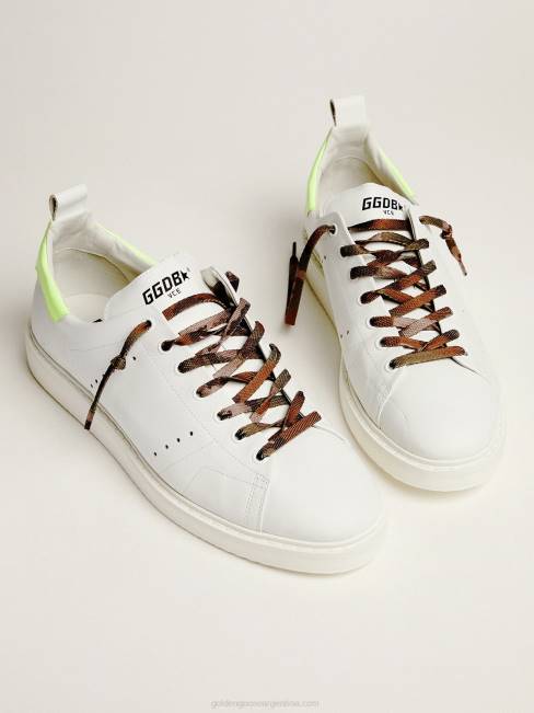 Golden Goose hombres zapatillas blancas starter ltd con refuerzo amarillo fluorescente en el talón 6846599