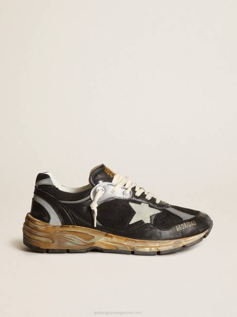 Golden Goose hombres Zapatillas deportivas dad-star de malla negra y napa con estrella de ante gris hielo 6846559