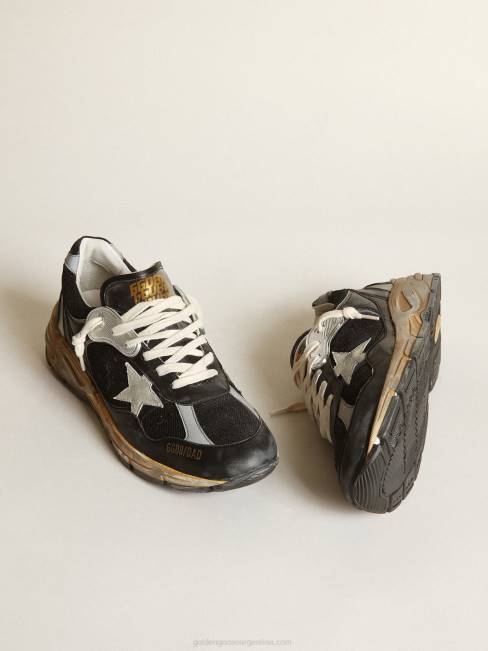 Golden Goose hombres Zapatillas deportivas dad-star de malla negra y napa con estrella de ante gris hielo 6846559