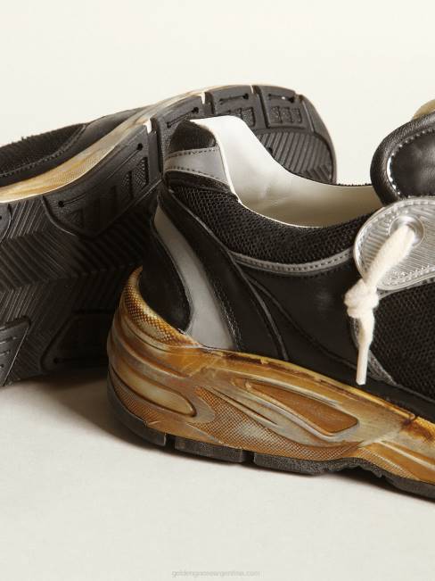 Golden Goose hombres Zapatillas deportivas dad-star de malla negra y napa con estrella de ante gris hielo 6846559
