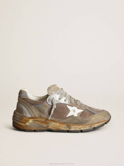 Golden Goose hombres Zapatillas deportivas dad-star de malla y ante gris tórtola con estrella de piel blanca 6846557