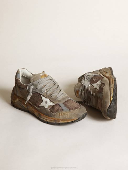 Golden Goose hombres Zapatillas deportivas dad-star de malla y ante gris tórtola con estrella de piel blanca 6846557