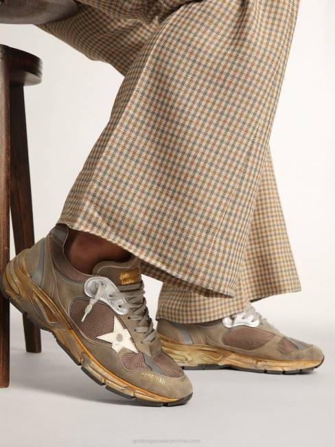 Golden Goose hombres Zapatillas deportivas dad-star de malla y ante gris tórtola con estrella de piel blanca 6846557