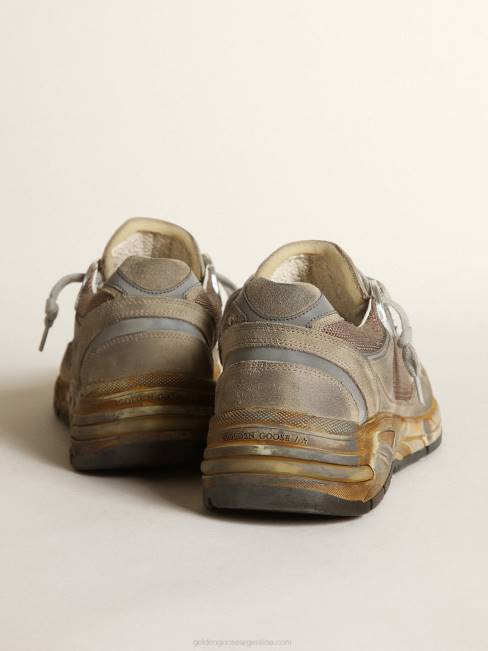 Golden Goose hombres Zapatillas deportivas dad-star de malla y ante gris tórtola con estrella de piel blanca 6846557