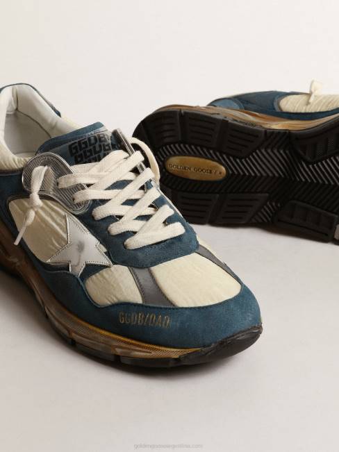 Golden Goose hombres dad-star de ante azul petróleo con estrella de piel blanca 6846636