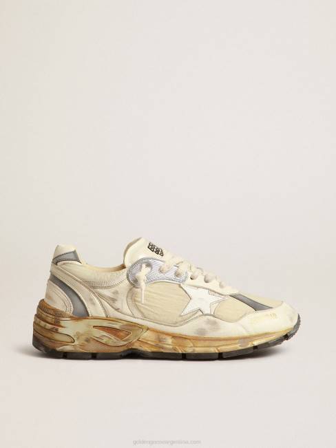 Golden Goose hombres dad-star de napa beige y nailon con estrella de piel blanca 6846663
