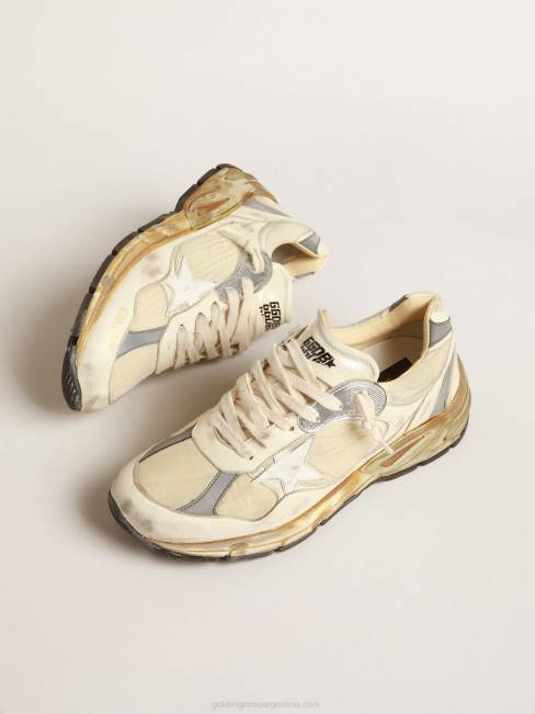Golden Goose hombres dad-star de napa beige y nailon con estrella de piel blanca 6846663
