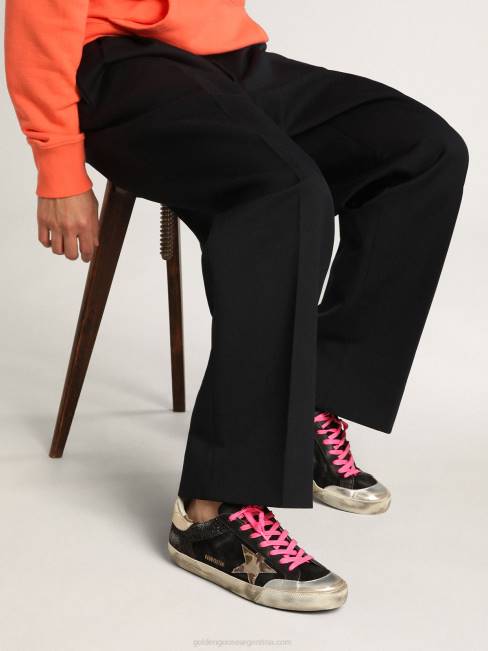 Golden Goose hombres Zapatillas deportivas super-star de ante y purpurina negra con estrella de tejido de camuflaje 6846564