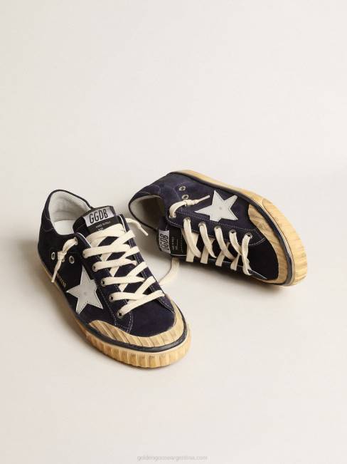 Golden Goose hombres super-star penstar ltd de ante azul con estrella blanca 6846671