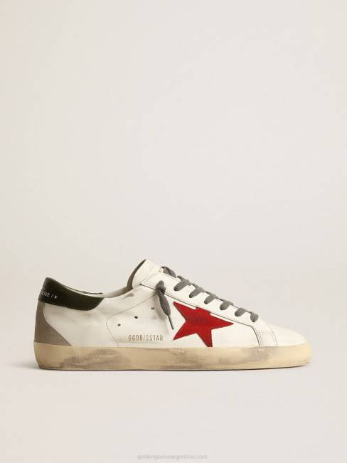 Golden Goose hombres superestrella con estrella de ante rojo y refuerzo del talón de piel verde 6846648