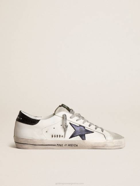 Golden Goose hombres superestrella con estrella de piel metalizada azul y tirador negro en el talón 6846665