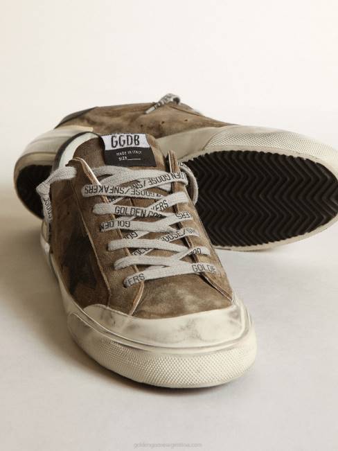 Golden Goose hombres superestrella de ante verde militar con estrella serigrafiada 6846685