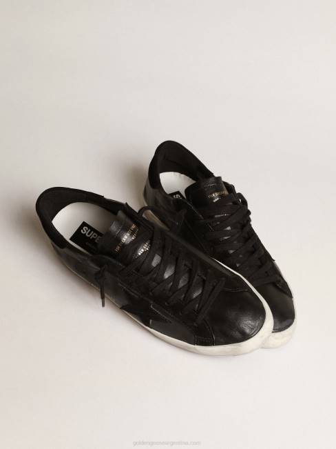 Golden Goose hombres superestrella de napa negra con estrella de ante negro y refuerzo del talón 6846658