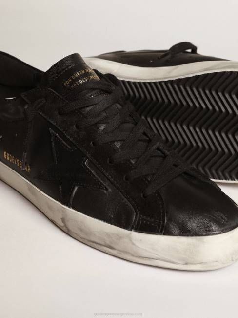 Golden Goose hombres superestrella de napa negra con estrella de ante negro y refuerzo del talón 6846658
