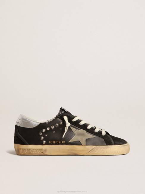Golden Goose hombres superestrella de piel y ante negro con tachuelas plateadas 6846628