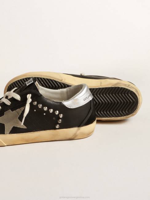 Golden Goose hombres superestrella de piel y ante negro con tachuelas plateadas 6846628