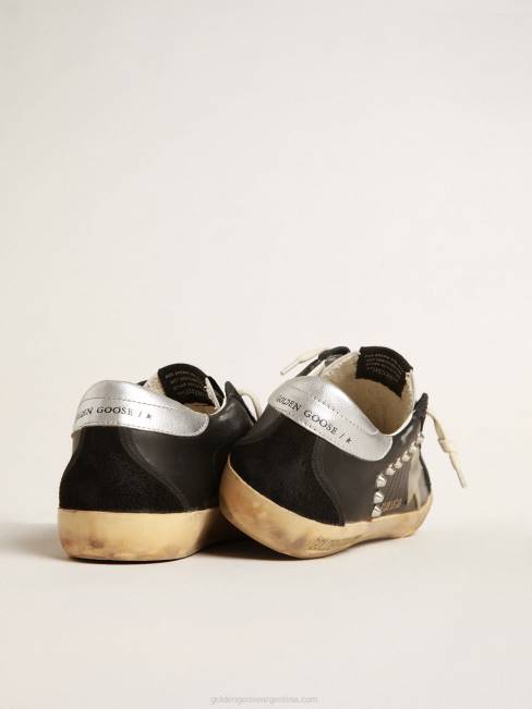 Golden Goose hombres superestrella de piel y ante negro con tachuelas plateadas 6846628