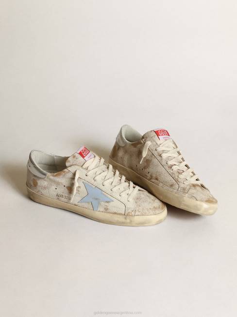 Golden Goose hombres zapatillas super-star con estrella de piel azul claro ahumado y refuerzo del talón de piel plateada metalizada 6846522