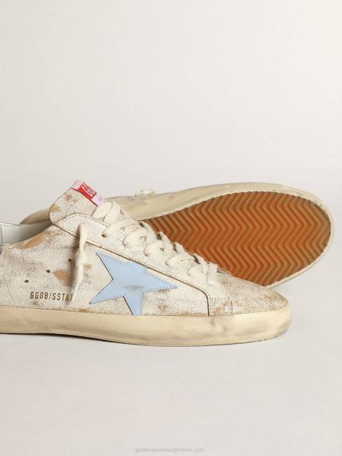 Golden Goose hombres zapatillas super-star con estrella de piel azul claro ahumado y refuerzo del talón de piel plateada metalizada 6846522