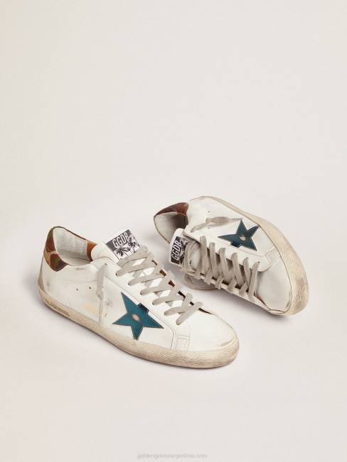 Golden Goose hombres zapatillas super-star con estrella de piel metalizada azul petróleo y refuerzo del talón de tejido ripstop de camuflaje 6846676
