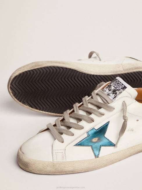 Golden Goose hombres zapatillas super-star con estrella de piel metalizada azul petróleo y refuerzo del talón de tejido ripstop de camuflaje 6846676