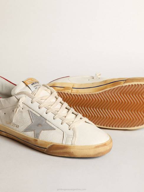 Golden Goose hombres zapatillas super-star con estrella de piel plateada metalizada y refuerzo del talón de ante rojo 6846531