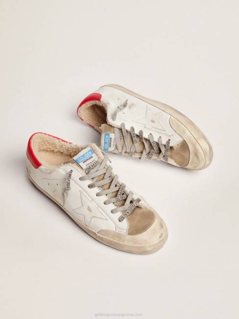 Golden Goose hombres zapatillas super-star con refuerzo de cuero rojo en el talón y forro de borrego 6846591