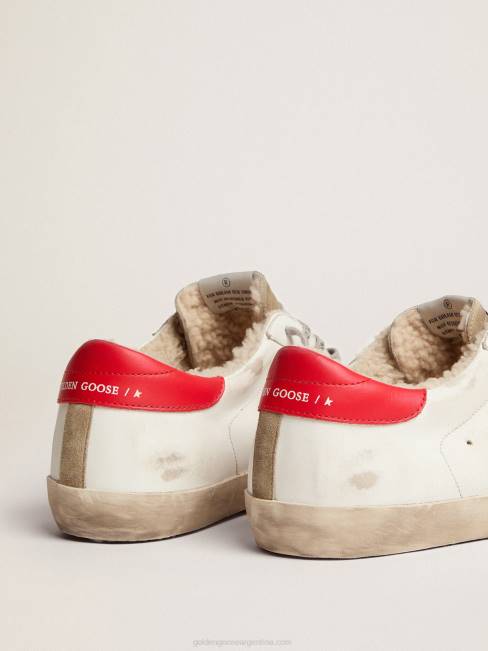 Golden Goose hombres zapatillas super-star con refuerzo de cuero rojo en el talón y forro de borrego 6846591