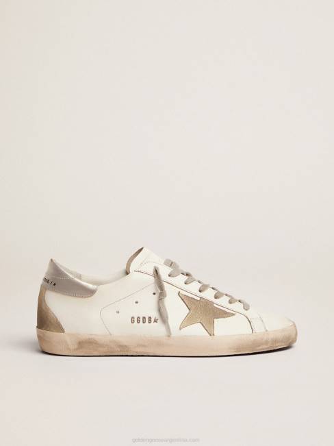 Golden Goose hombres zapatillas super-star con tira plateada en el talón y letras con tachuelas metálicas 6846575