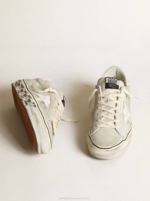 Golden Goose hombres zapatillas super-star de ante gris hielo con estrella de piel blanca y refuerzo en el talón 6846533