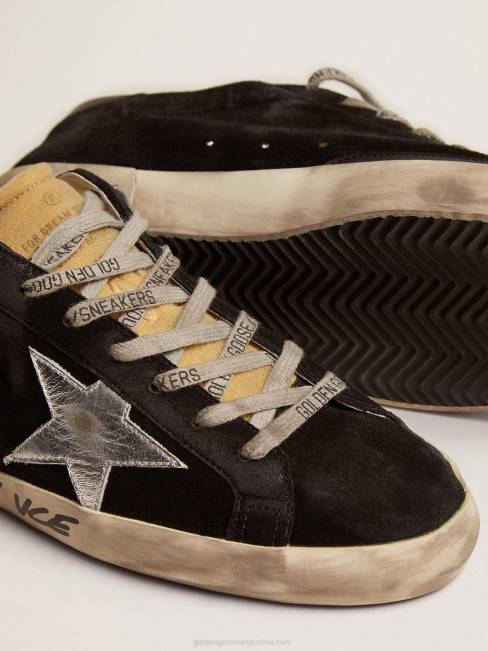 Golden Goose hombres zapatillas super-star de ante negro con estrella de piel laminada plateada 6846574