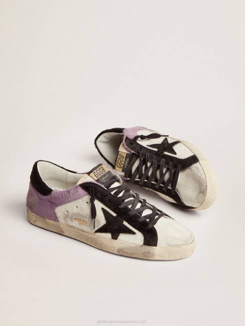 Golden Goose hombres zapatillas super-star de piel de potro blanca y lila con inserciones de piel de potro negra 6846556