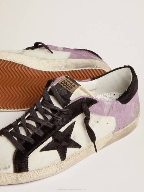 Golden Goose hombres zapatillas super-star de piel de potro blanca y lila con inserciones de piel de potro negra 6846556