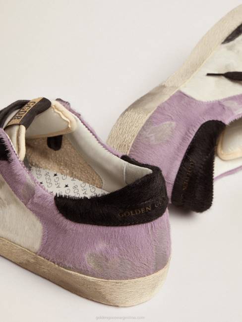 Golden Goose hombres zapatillas super-star de piel de potro blanca y lila con inserciones de piel de potro negra 6846556