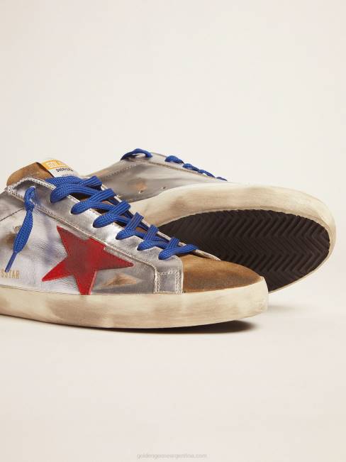 Golden Goose hombres zapatillas super-star de piel laminada y ante con estrella roja 6846597