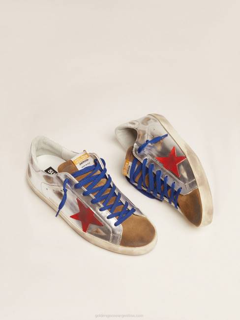 Golden Goose hombres zapatillas super-star de piel laminada y ante con estrella roja 6846597