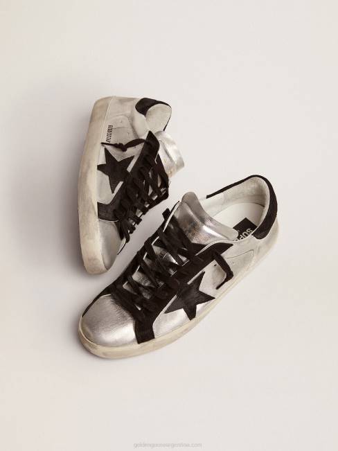 Golden Goose hombres zapatillas super-star de piel plateada con inserciones en contraste 6846624