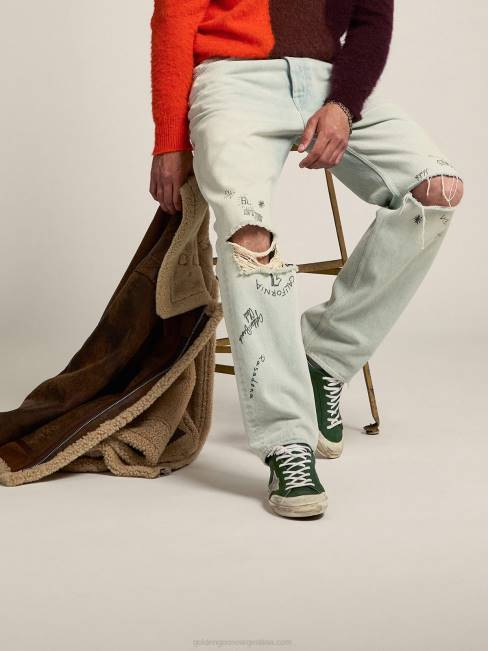 Golden Goose hombres zapatillas super-star de piel verde y multi-foxing 6846580