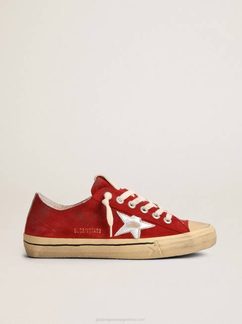 Golden Goose hombres Zapatillas deportivas v-star ltd de ante rojo oscuro con estrella de piel metalizada plateada y refuerzo en el talón 6846649