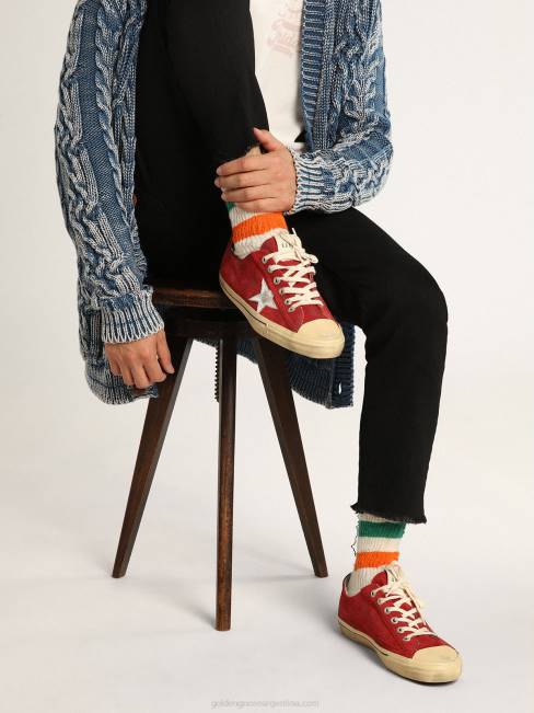 Golden Goose hombres Zapatillas deportivas v-star ltd de ante rojo oscuro con estrella de piel metalizada plateada y refuerzo en el talón 6846649