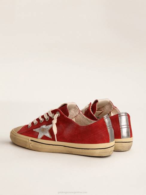 Golden Goose hombres Zapatillas deportivas v-star ltd de ante rojo oscuro con estrella de piel metalizada plateada y refuerzo en el talón 6846649